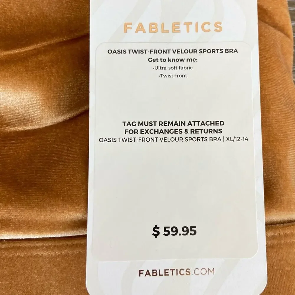 Fabletics Oasis Twist Velour Sports Bra In Light Honey Size XL New With Tags